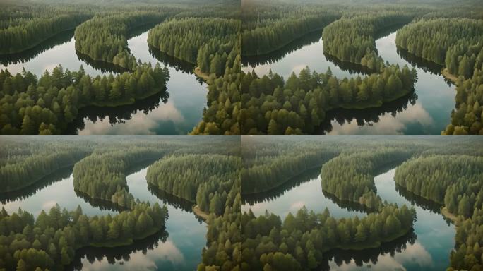 芬兰窄脊湖的空中景观