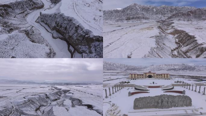 冬季青藏高原祁连山脉山峰雪景航拍雪山