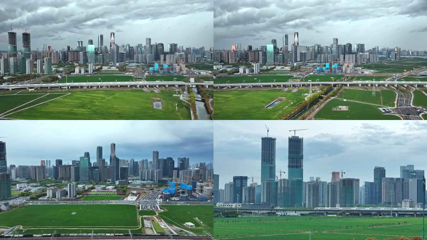 2024杭州市高铁穿过城市建筑4k素材