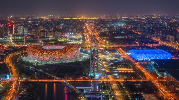 北京鸟巢水立方夜景延时