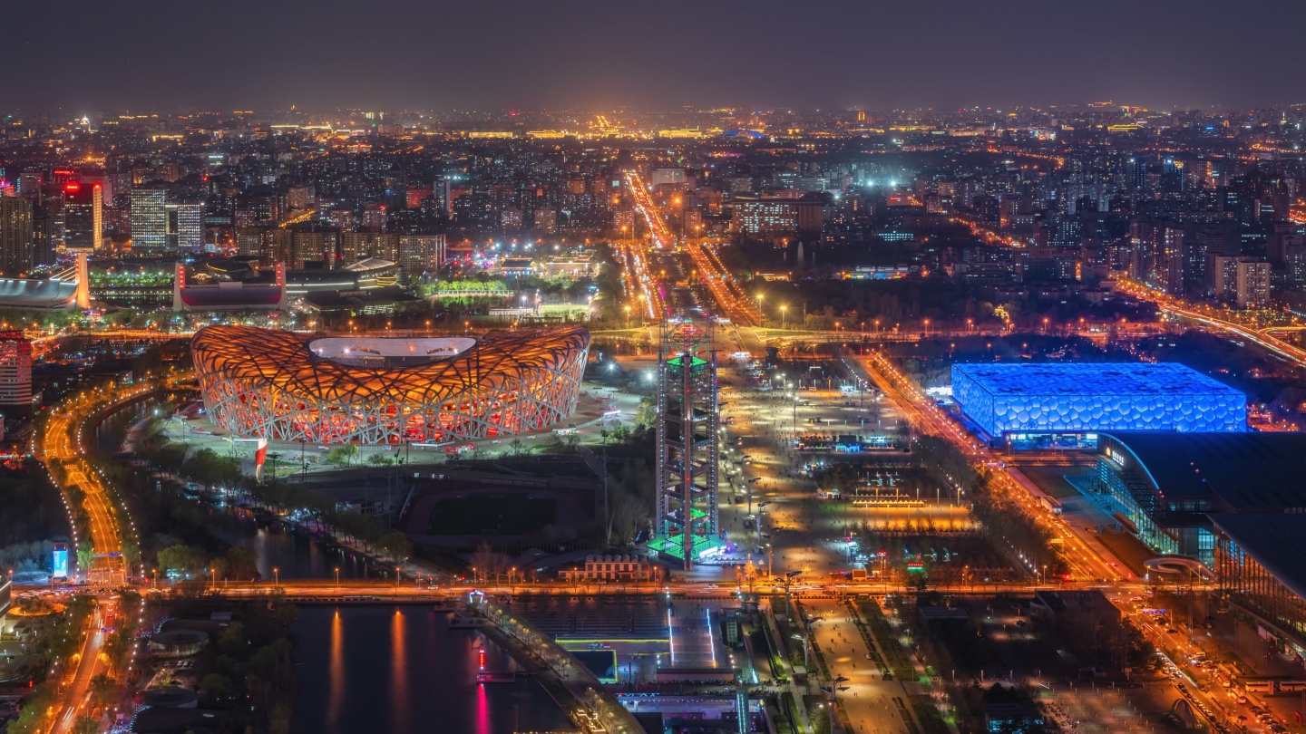 北京鸟巢水立方夜景延时