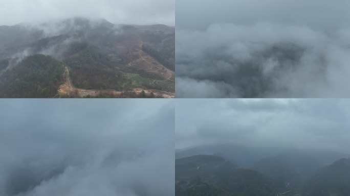 阴雨天气下的大山风景4k航拍