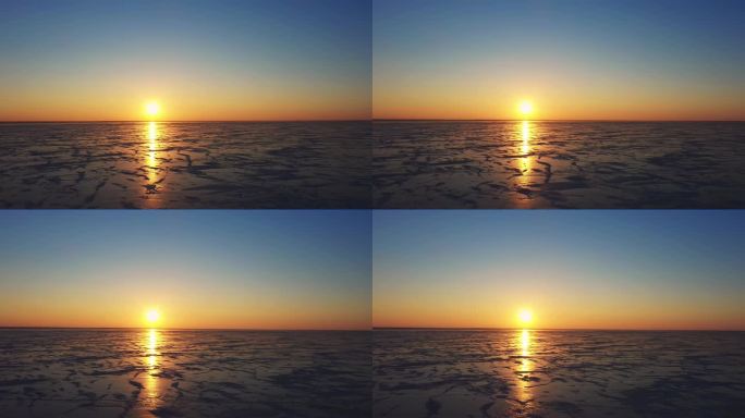 查干湖冬季冰面落日夕阳