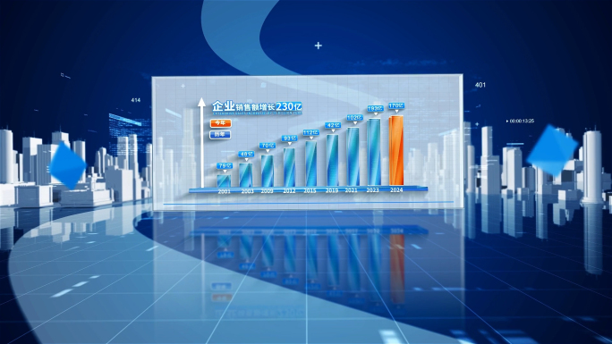 立体蓝色科技企业数据柱状图展示AE模板