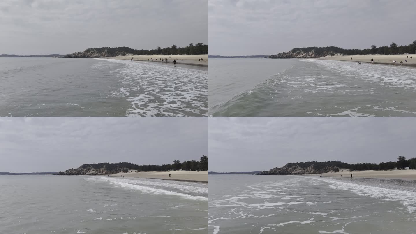 4K航拍 超低空穿行沙滩 潮水拍岸