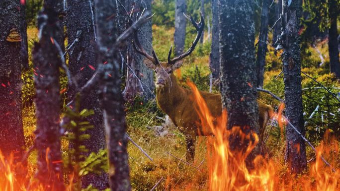 森林大火动物恐惧动物被火烧死森林火灾