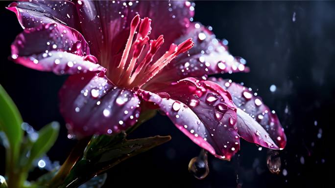 花瓣叶子上的雨水特写