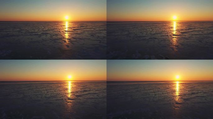 查干湖冬季冰面落日夕阳