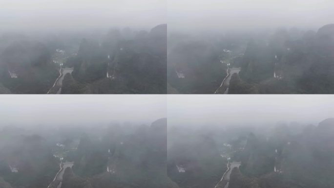广西桂林航拍云雾中的阳朔群山风光