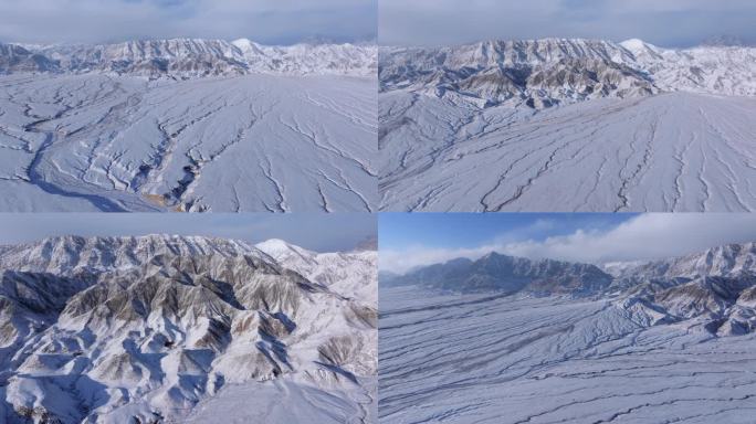 冬季青藏高原祁连山脉山峰雪景航拍雪山