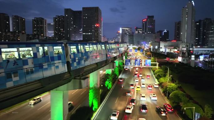 重庆轻轨夜景地标航拍金童路山城城市夜