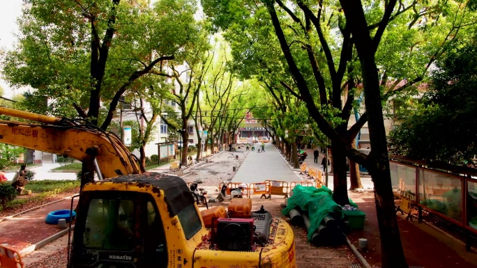 宁波城市道路维护施工4k航拍