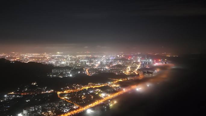 4K航拍厦门环岛路沙滩夜景