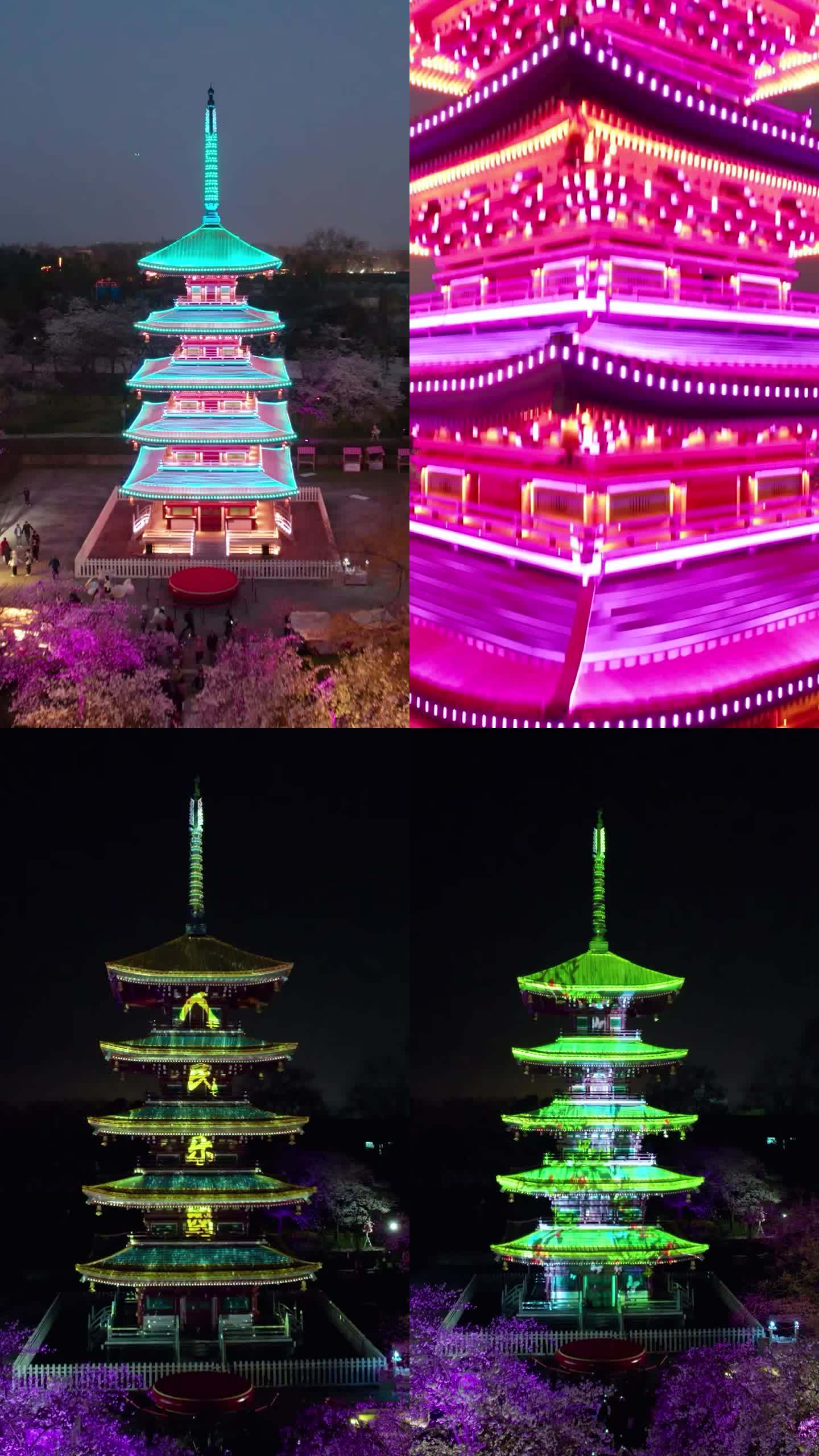 竖屏风光-武汉市东湖樱花园五重塔夜景航拍