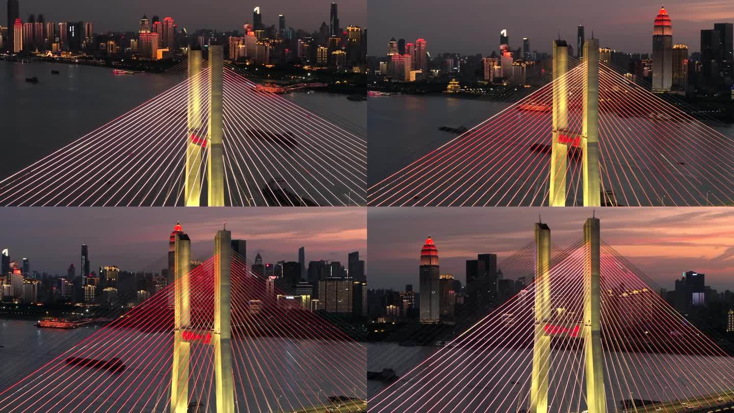 武汉长江二桥城市日落夜景航拍