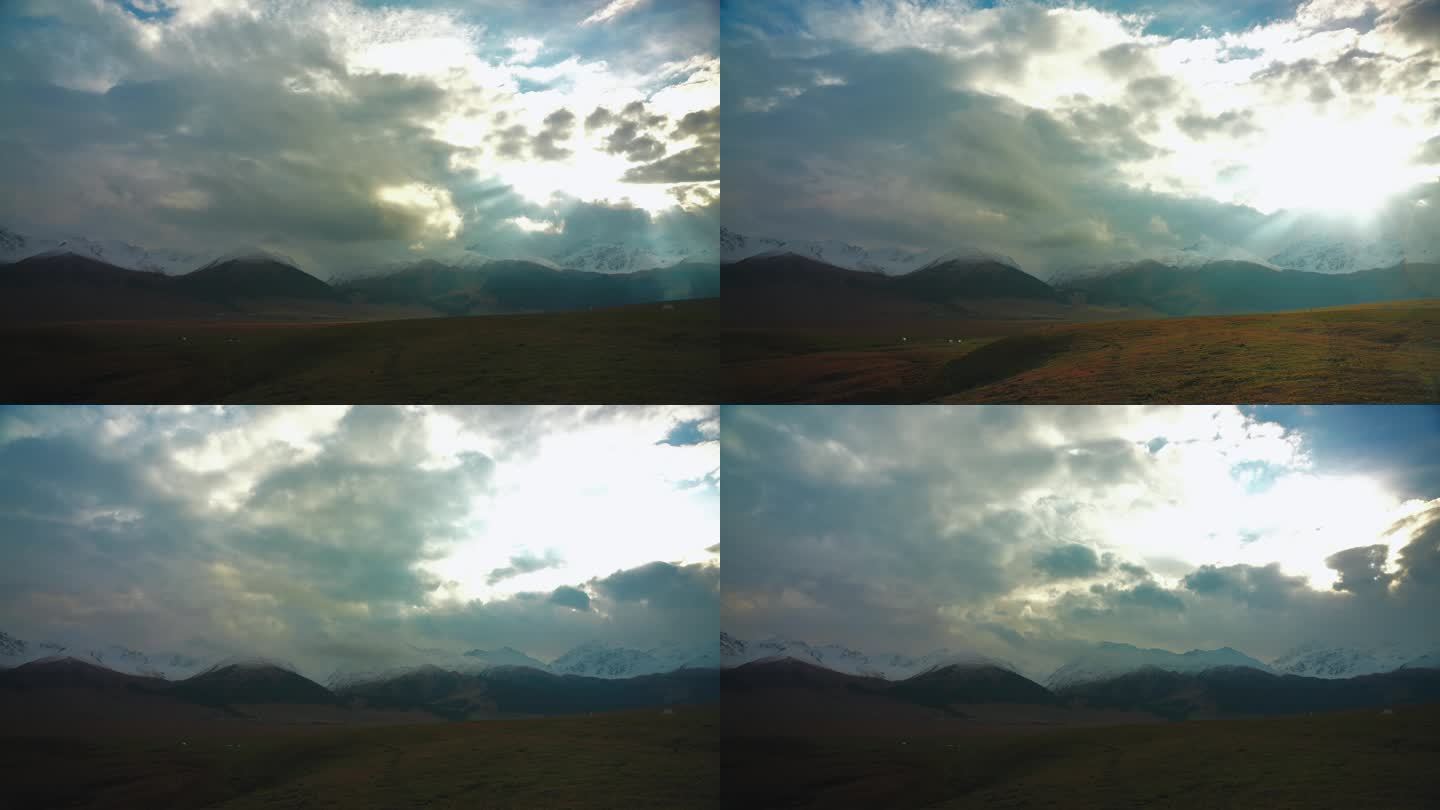 4K延时那拉提草原雨后云朵漏光美景新疆