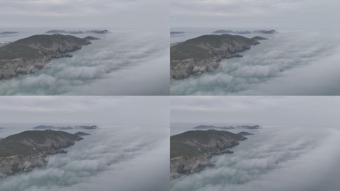 4K航拍平潭东海仙境海上雾气平流云