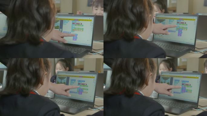 小学生STEAM科技创客课堂编程屏幕特写