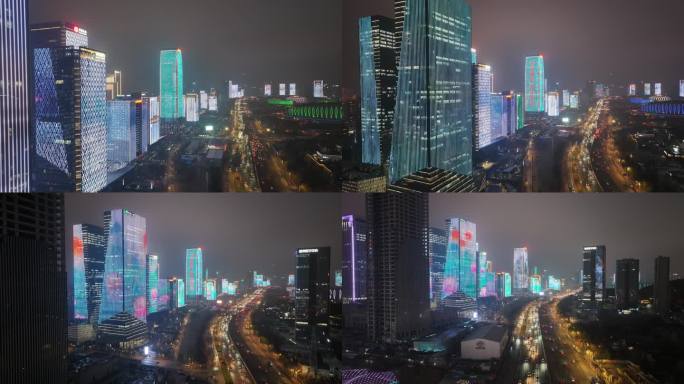 经十路 夜景 节水日 灯光秀 航拍 奥体