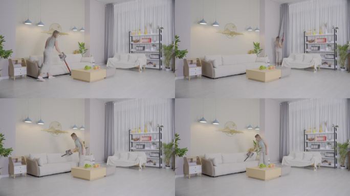 美女吸尘器使用打扫卫生