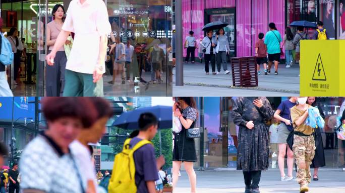 城市夏天暑假酷暑高温炎热街道人群人流街景