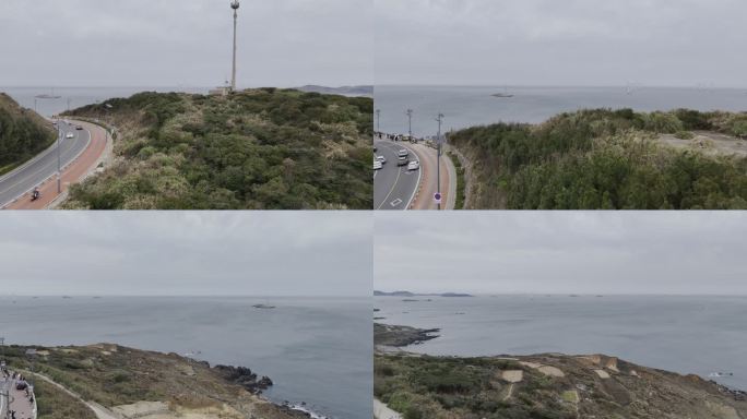 4K航拍平潭环岛路越过信号塔出沙滩海岸