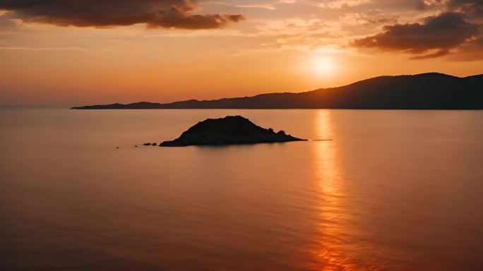 海面夕阳孤岛延时