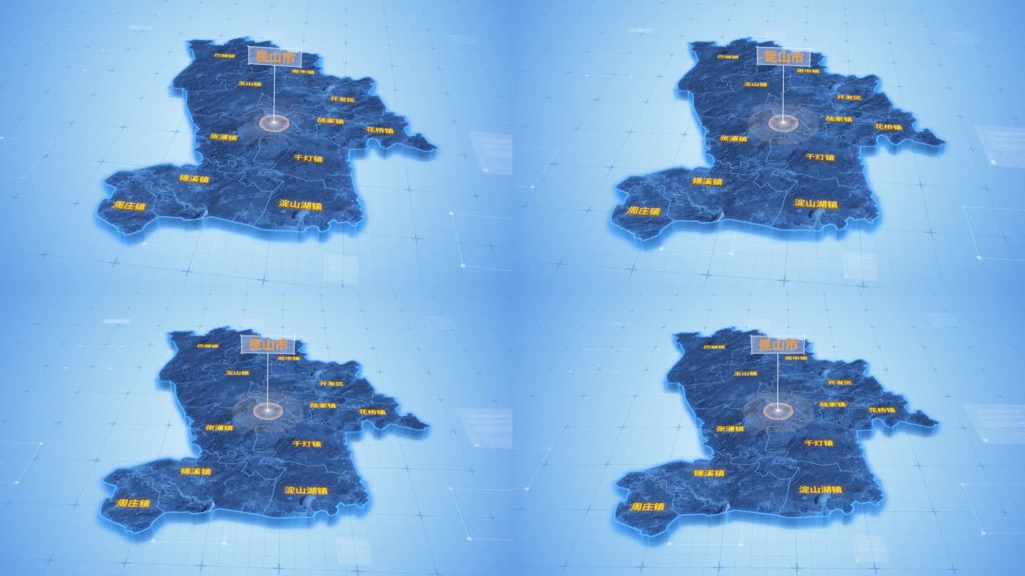昆山市蓝色三维科技区发展位地图ae模板