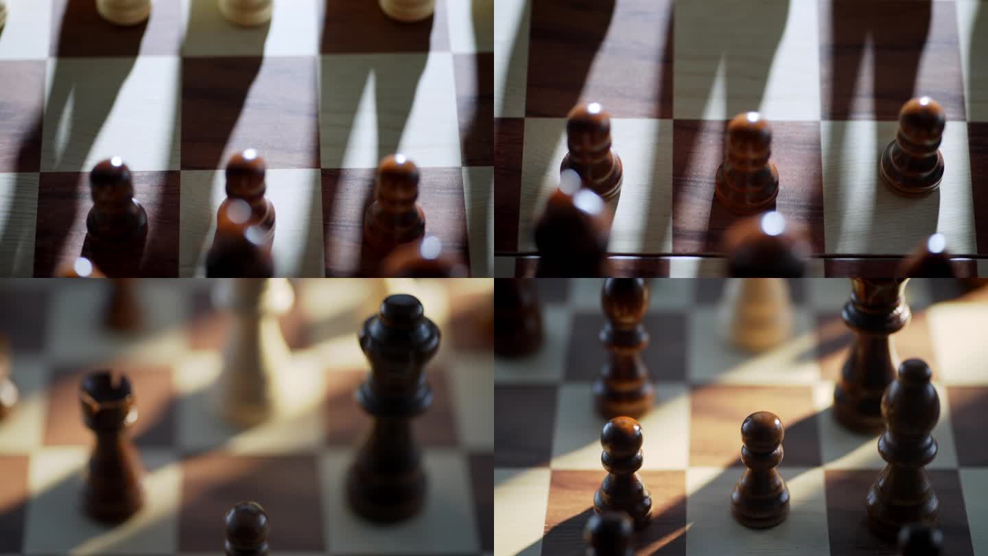 国际象棋 象棋对弈象棋特写 象棋光影变化
