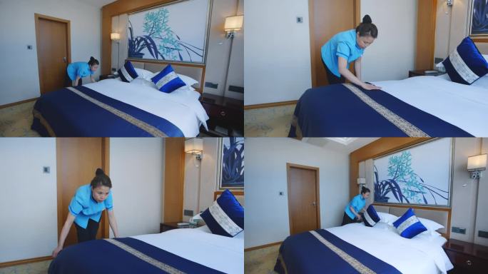 【4K】酒店服务员整理房间