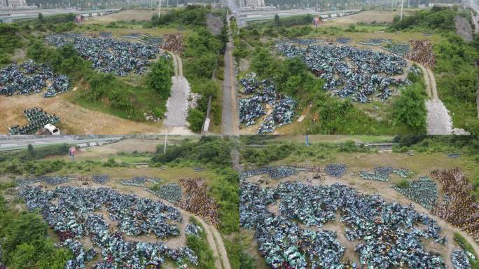 4K原素材-废弃的共享单车堆积场