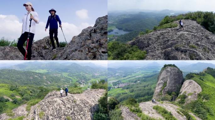 情侣登山爬山登高望远旅游