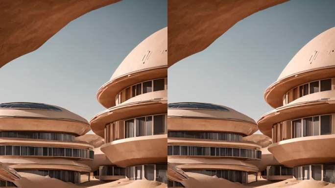未来派沙漠建筑与巨大的沙丘