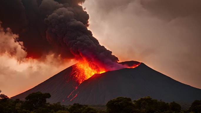 壮观的尼拉贡戈火山在夜间爆发