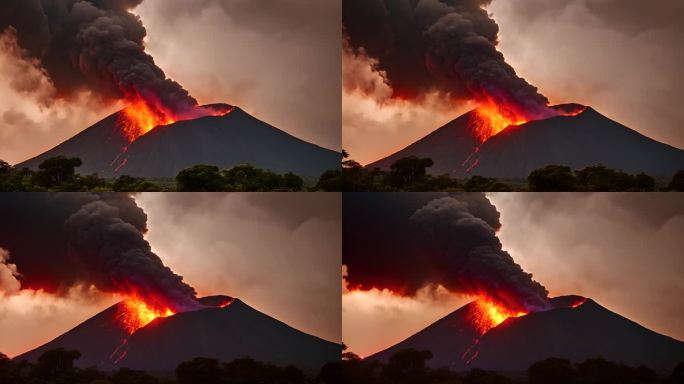 壮观的尼拉贡戈火山在夜间爆发