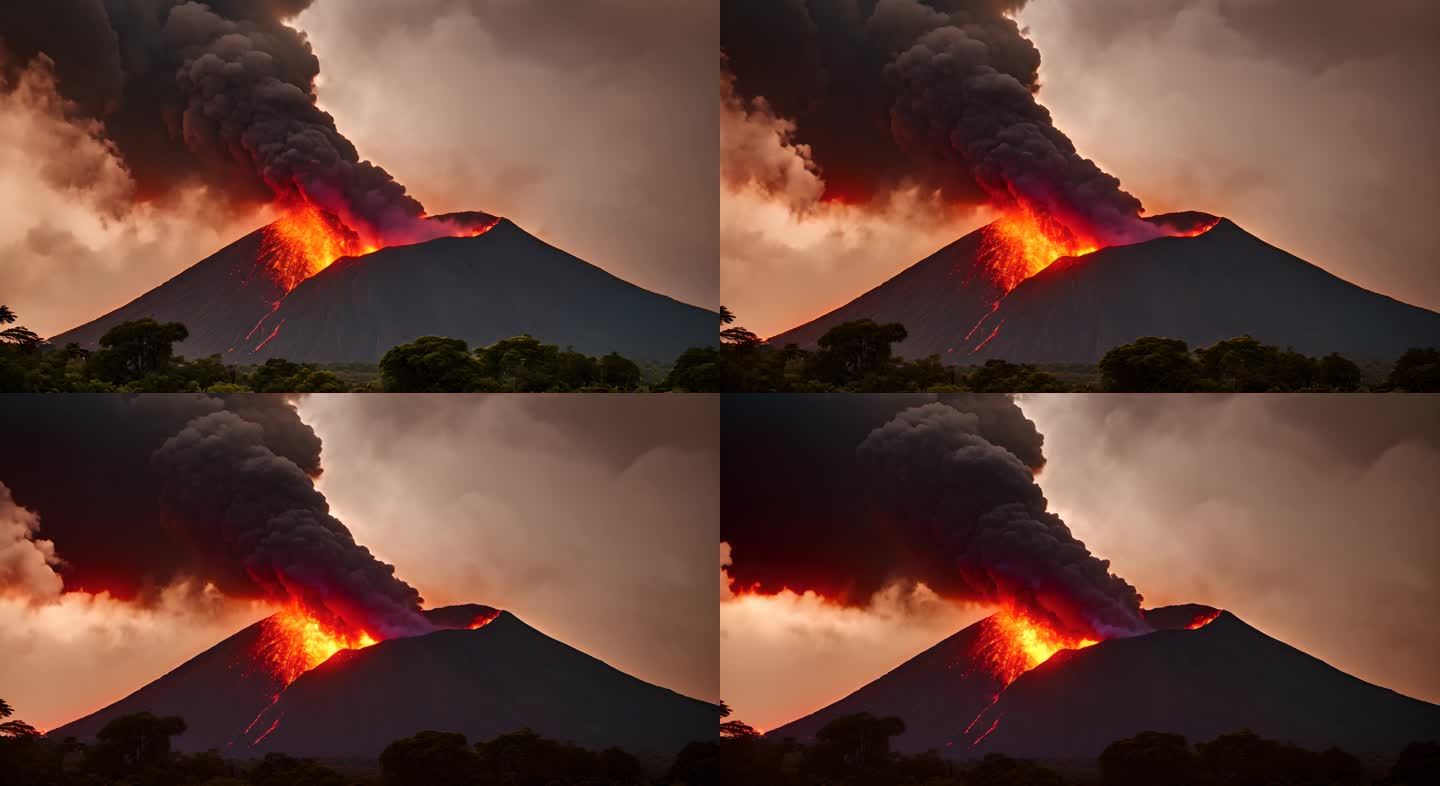 壮观的尼拉贡戈火山在夜间爆发