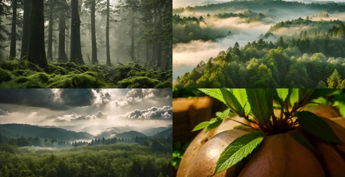 迷雾森林鸟瞰绿肺原始森林 树林 天然氧吧