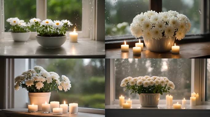 清明节菊花和蜡烛