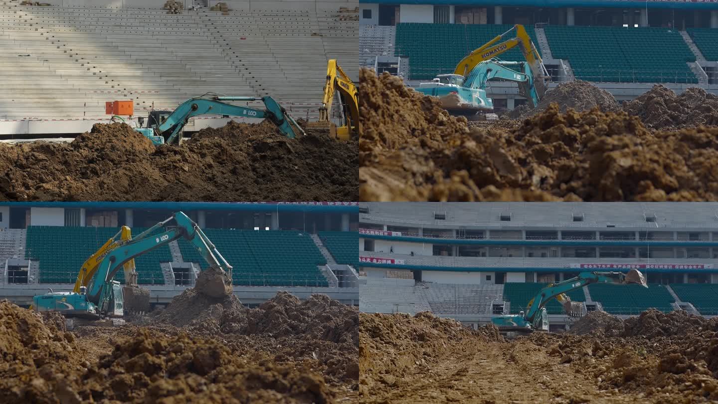 挖掘机 挖土 工程 工地 土堆 升格