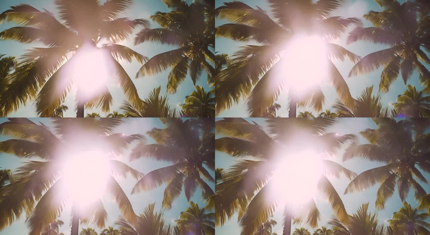 美国佛罗里达州迈阿密南海滩的棕榈树和阳光
