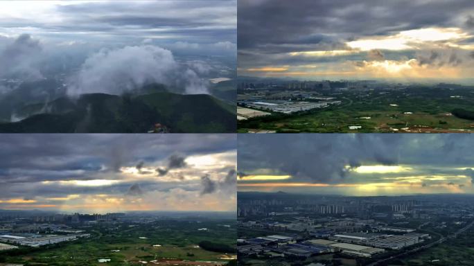 雨后城市山林雾气航拍