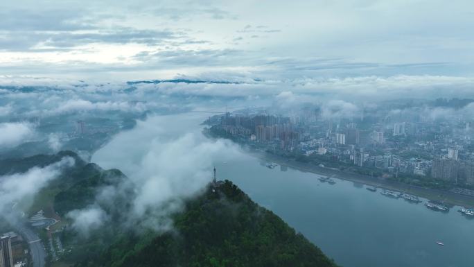 宜昌云海航拍雨后水墨云