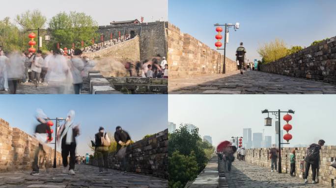 南京城墙游客延时，城墙延时