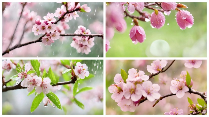 春天雨中桃花