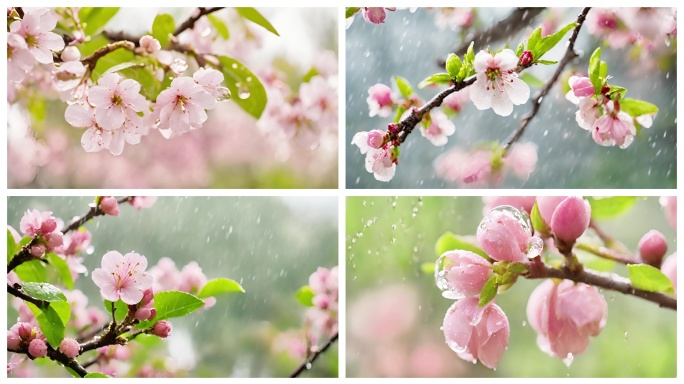 春天雨中桃花