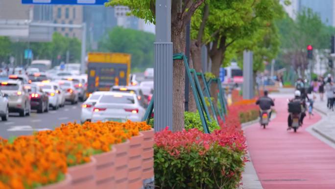 城市马路街道街头街景上班下班高峰期汽车车