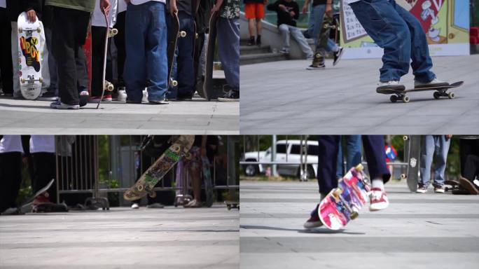 街道玩滑板的年轻人
