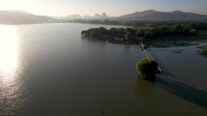 徐州云龙湖日出朝阳秋季风景城市风光航拍