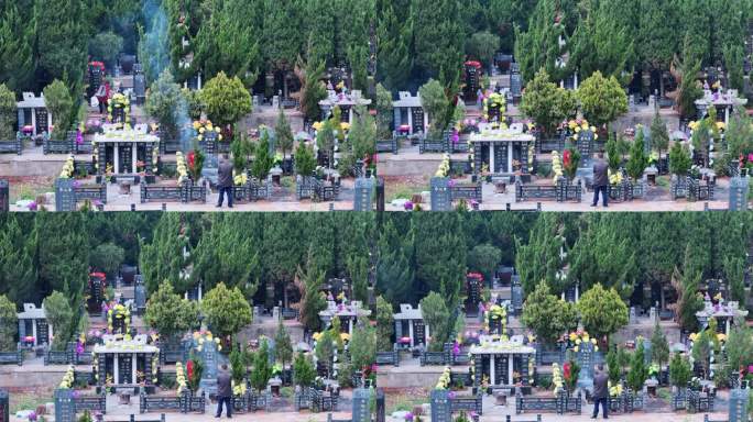 俯瞰公墓祭祖烧纸墓地扫墓1