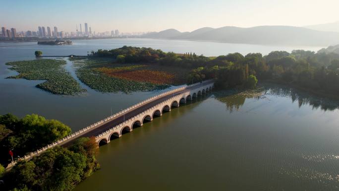 徐州云龙湖日出朝阳秋季风景城市风光航拍